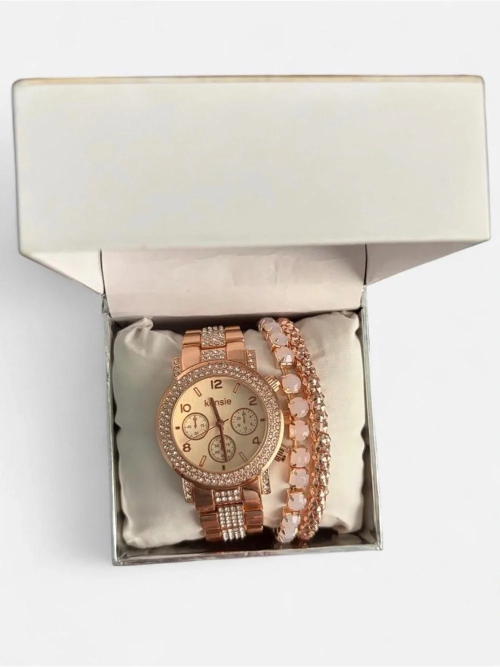 kenzie Rose Gold Crystal Watch and Bracelet Set